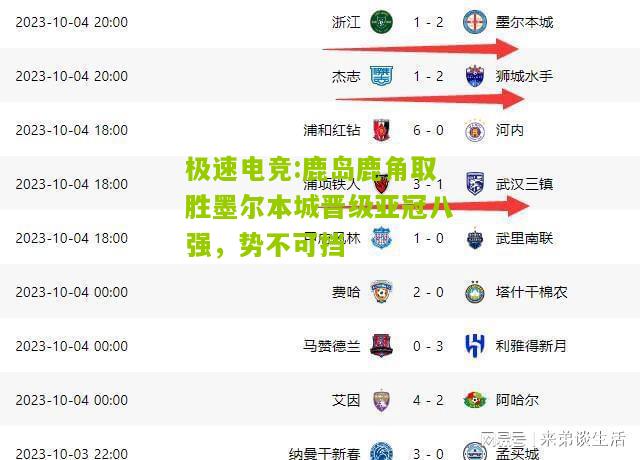 极速电竞:鹿岛鹿角取胜墨尔本城晋级亚冠八强，势不可挡